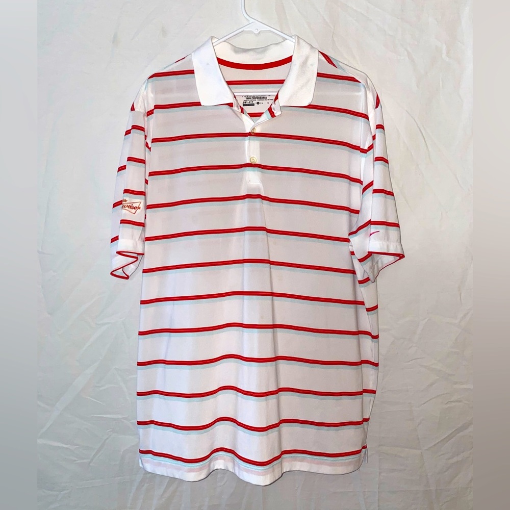 Mens Nike Budweiser Golf Polo - White/Red Striped - Sz XL
